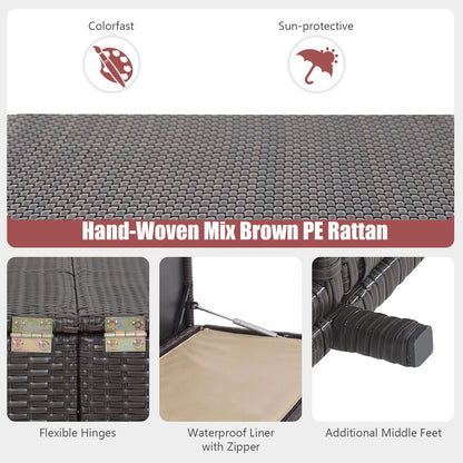 GiantexUK 270/660L Garden Storage Box, Weatherproof Rattan Deck Box with Zippered Liner and Solid Pneumatic Rod