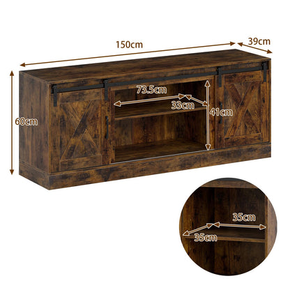 Entertainment Center with Sliding Barn Doors and Adjustable Shelves