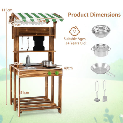 Outdoor Pretend Playset with Barbecue Grill Canopy Chalkboard