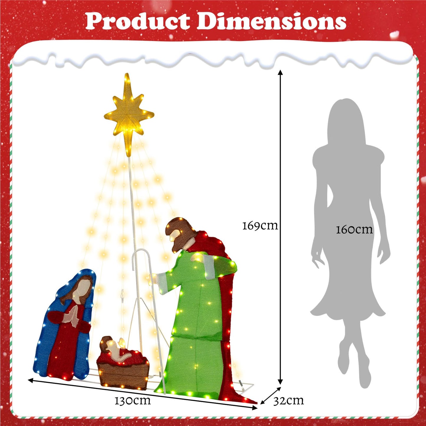 Christmas Nativity Set, Lighted Xmas Holy Family Scene with LED Lights