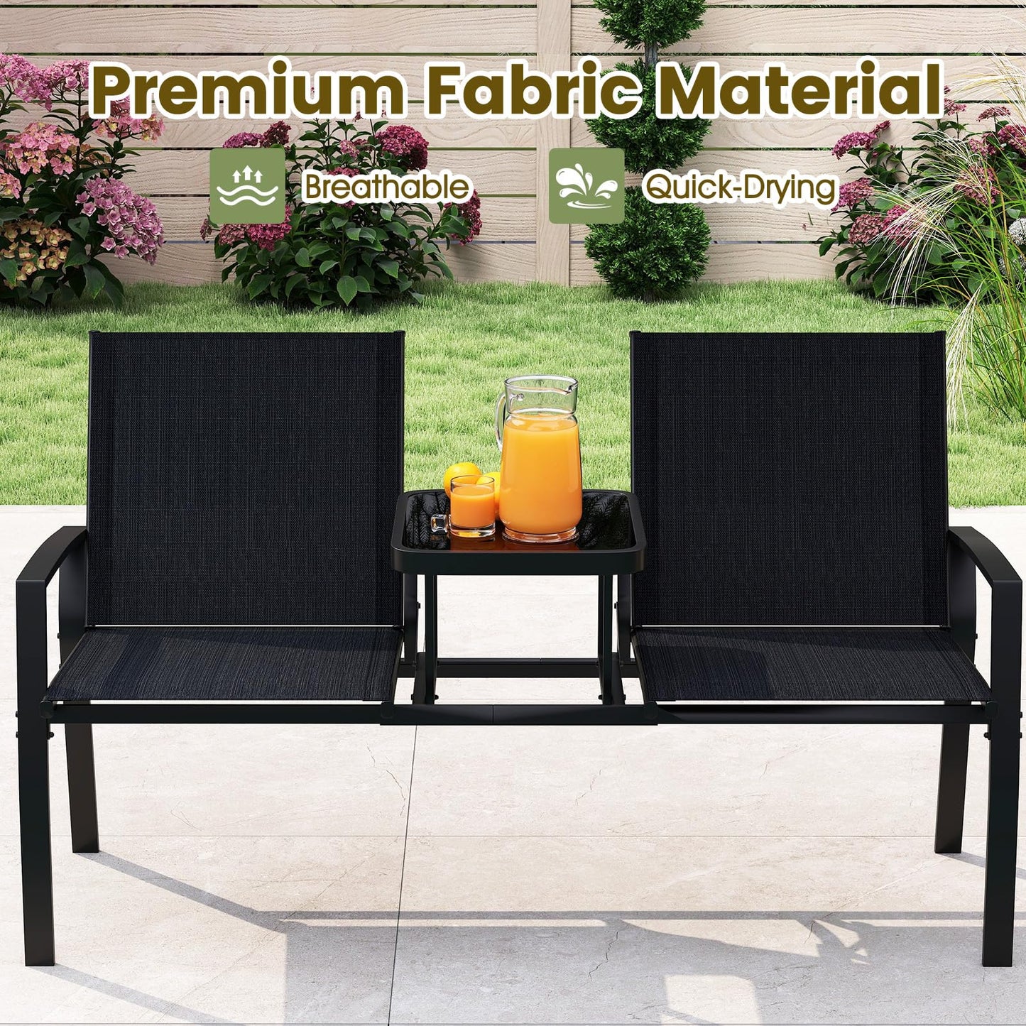 Garden Love Seats, 2-Seater Patio Bench Chair Companion Seat