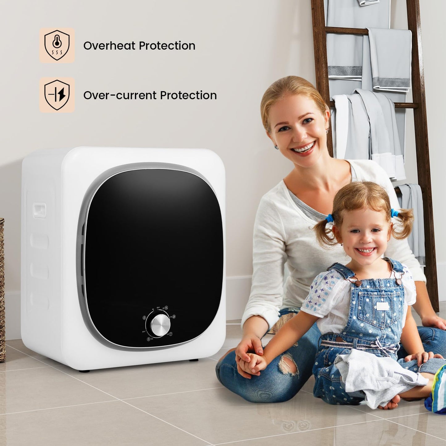 4kg Mini Vented Tumble Dryer, 800W Compact Laundry Dyer with 5 Drying Modes