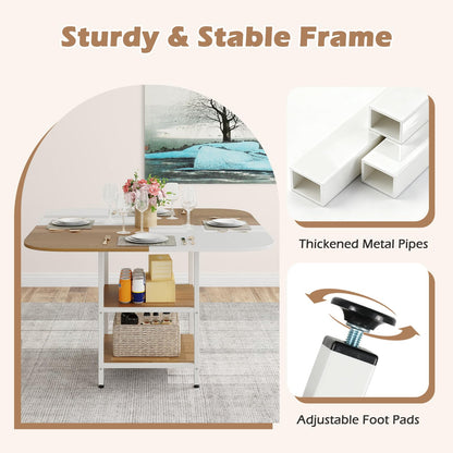 Dining Table for 4, 120 x 120cm Square Wooden Kitchen Tables with 2-Layer Storage Rack