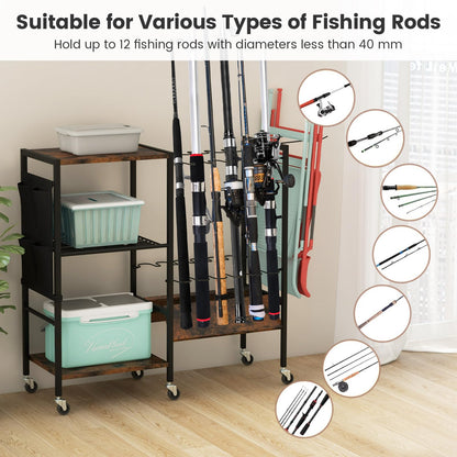 Fishing Rod Holder with Lockable Universal Wheels