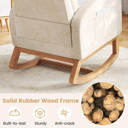 Upholstered Chenille Nursery Rocking Chair with Rubber Wood Frame