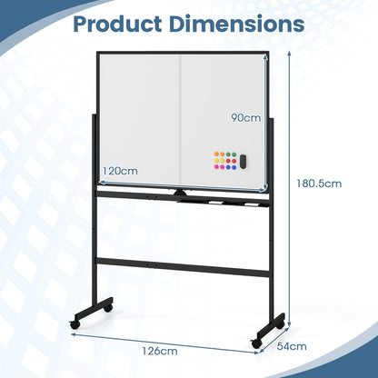 Double Sided Magnetic Whiteboard, Mobile Reversible Dry Erase Board