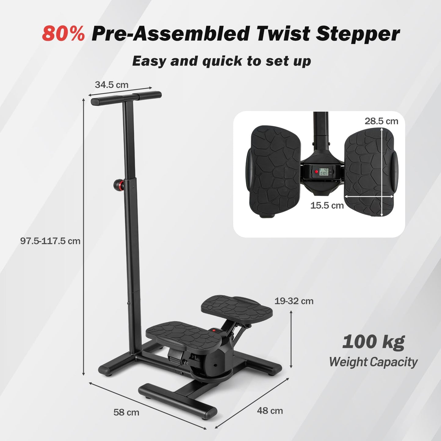 Twist Stepper with Adjustable Handlebar and LCD Monitor
