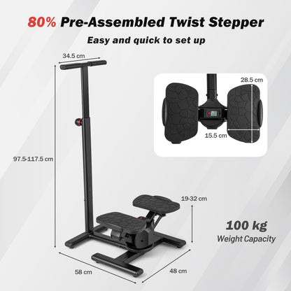 Twist Stepper with Adjustable Handlebar and LCD Monitor