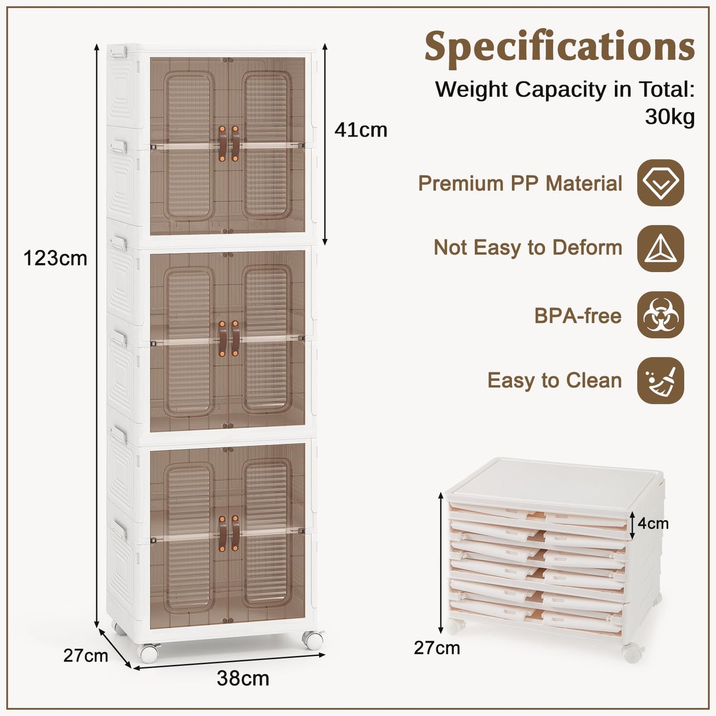6-Cube Stackable Storage Bins with Lockable Wheels for for Kitchen Living Room Bedroom