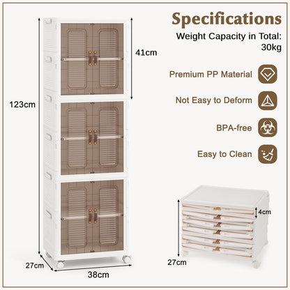 6-Cube Stackable Storage Bins with Lockable Wheels for for Kitchen Living Room Bedroom