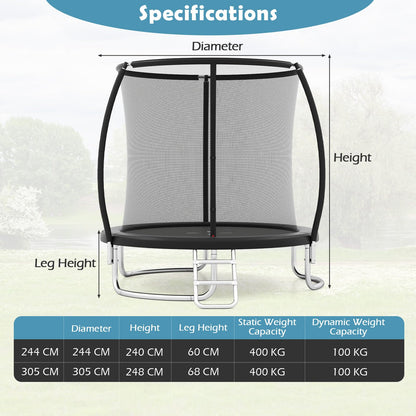10ft Trampoline, Outdoor Rebounder Trampoline with Safety Enclosure Net and Ladder