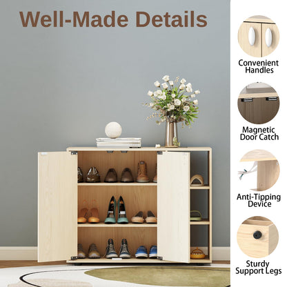 3-Tier Shoe Cabinet with Doors and Adjustable Open Shelves