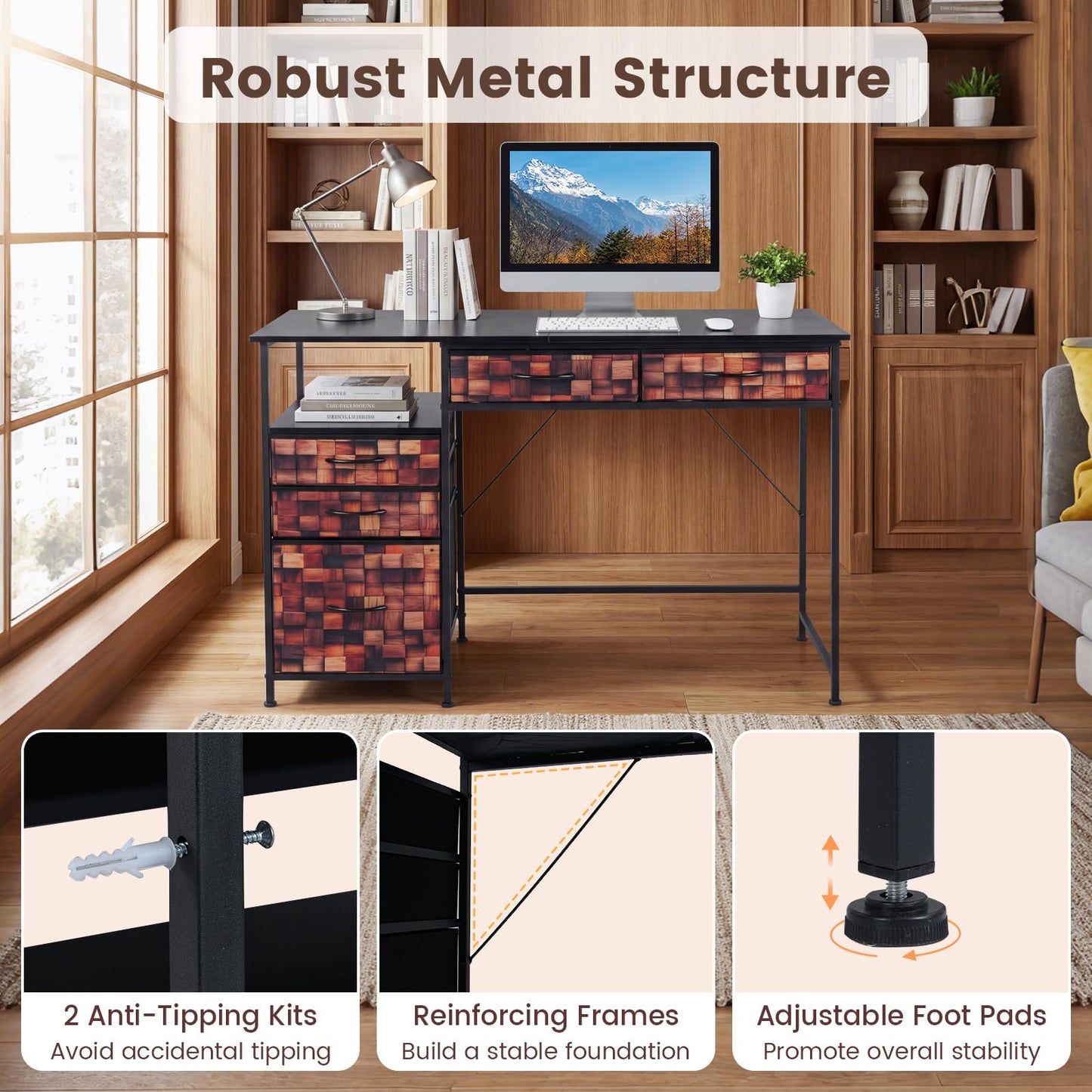 120 CM Computer Desk Home Office Desk with Metal Frame