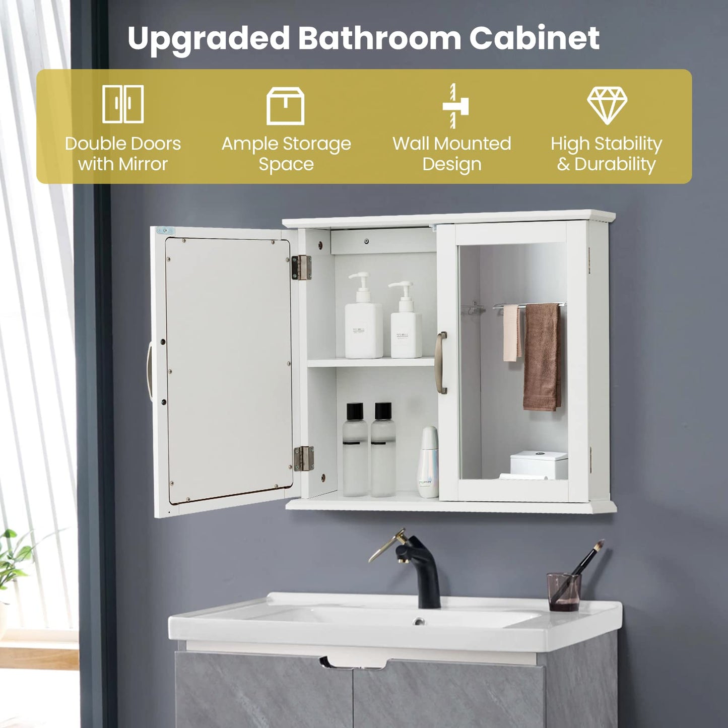 Wall-mounted Bathroom Mirror Cabinet for Bathroom Living Room