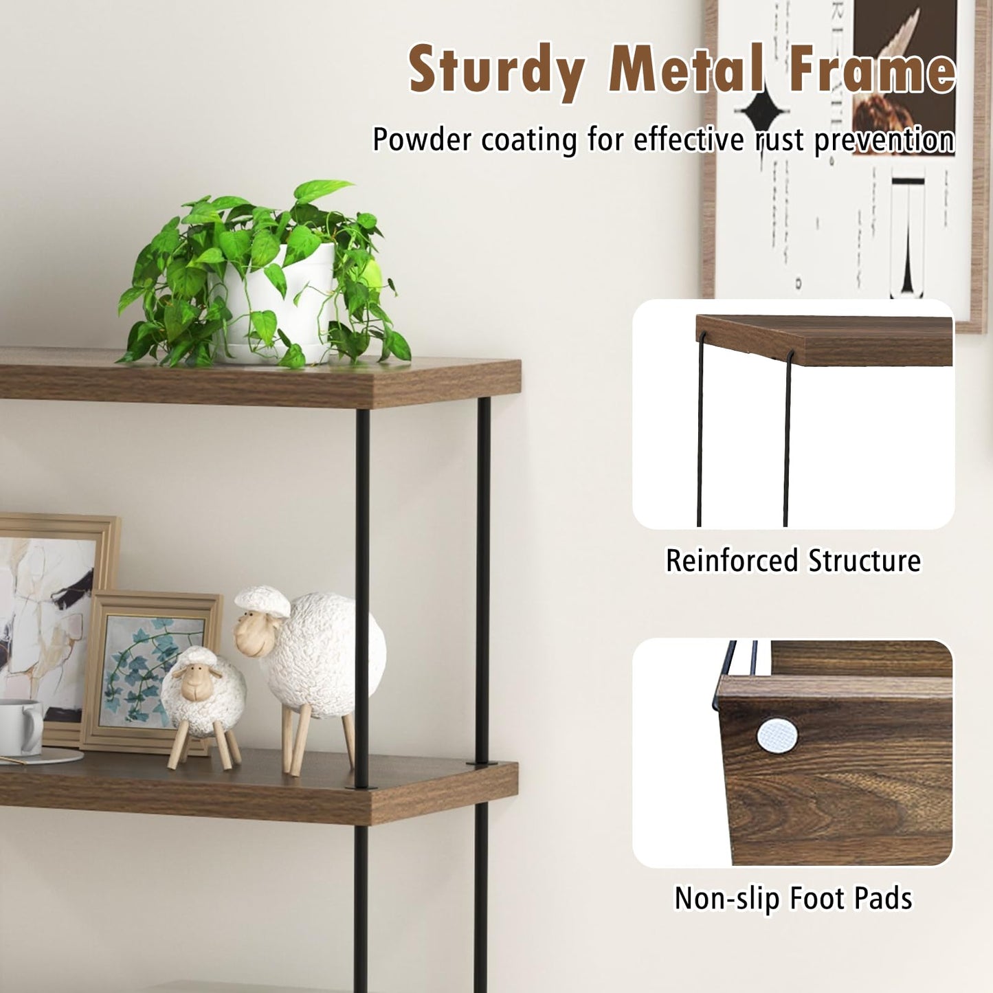 5-Tier Multipurpose Display Rack with Metal Frame for Living Room Home Office