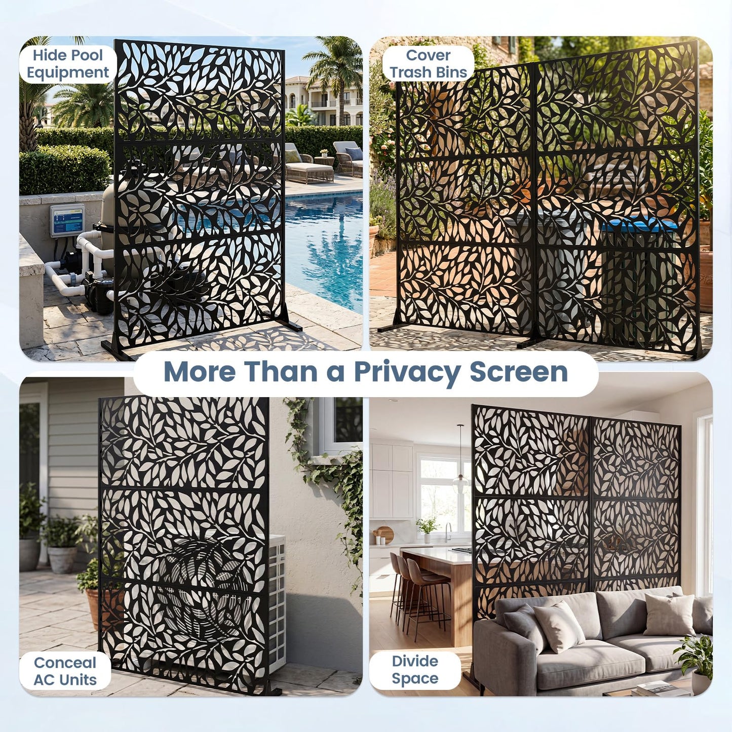 Decorative Garden Privacy Screen with Stand, 183x121cm Freestanding Metal Outdoor Divider