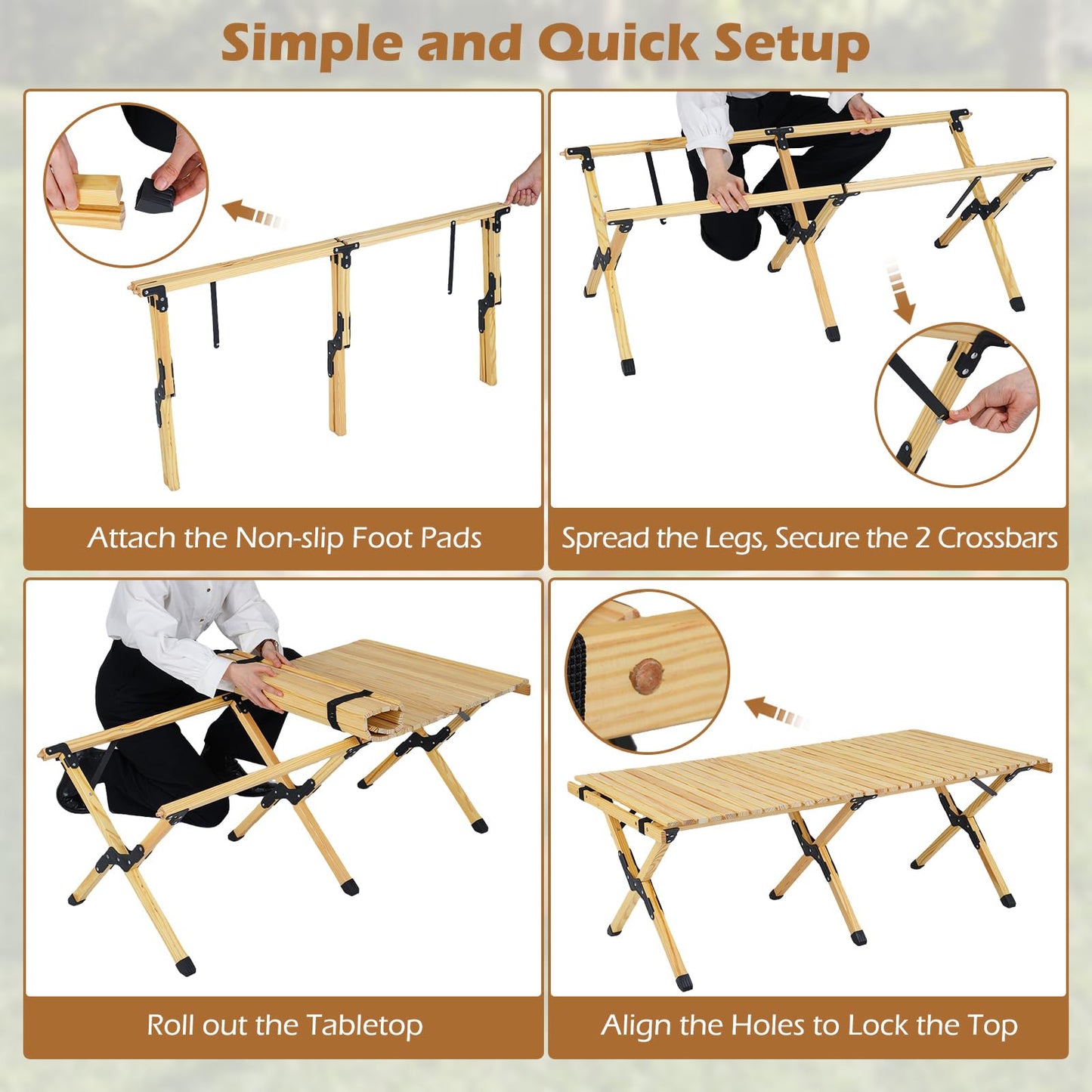 Folding Picnic Table, 4FT Roll Up Camping Table with Storage Bag for 4-6 People