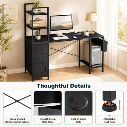 145cm Computer Desk with LED Lights and Power Outlets