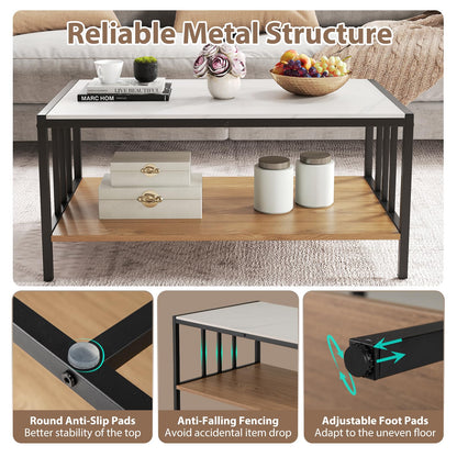 Giantex 2-Tier Coffee Table Rectangular Faux Marble Cocktail Center Accent Tea End Sofa Side Table