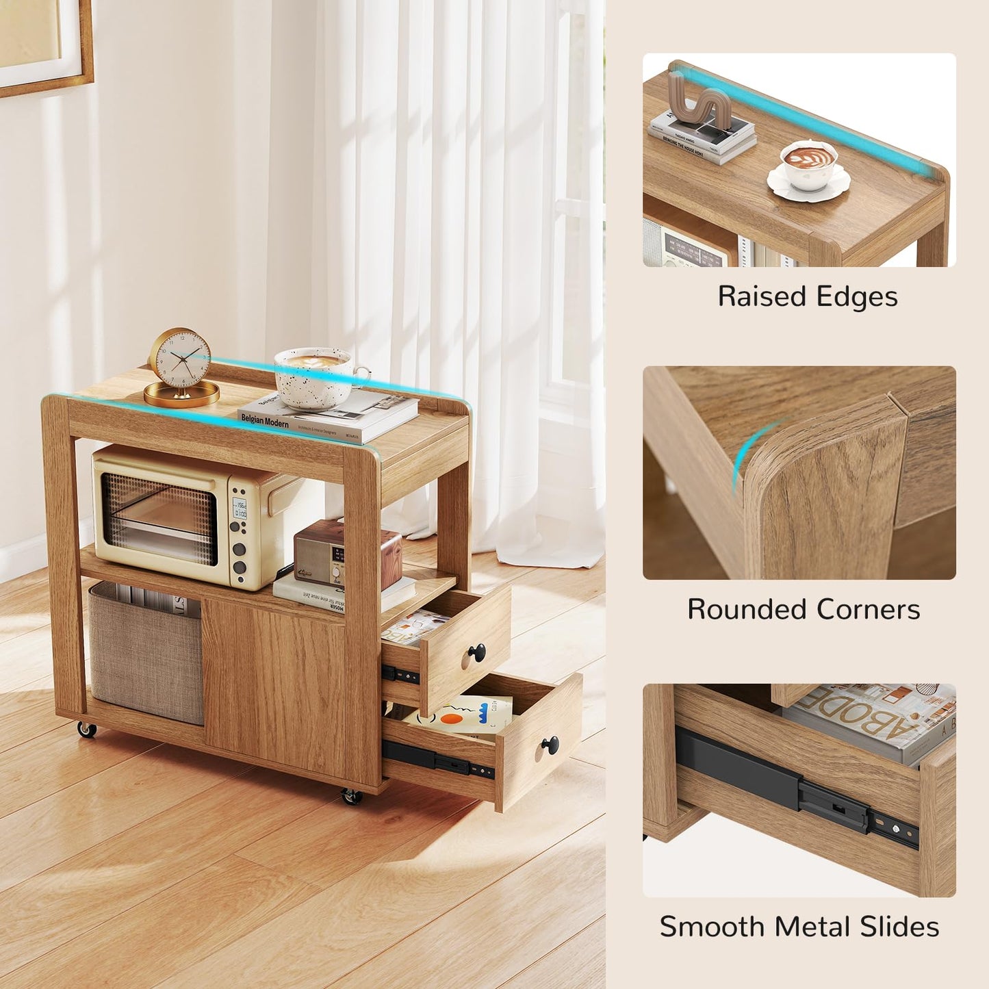 Narrow Bedside Table with 2 Drawers for Small Space