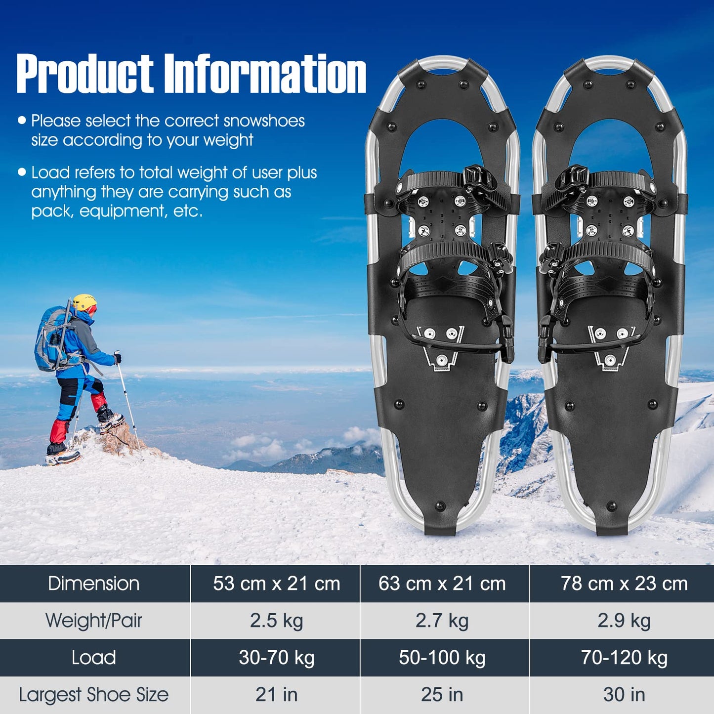Snow Shoes for Men Women Youth Kids, 30 Inches Aluminum Terrain Snowshoes