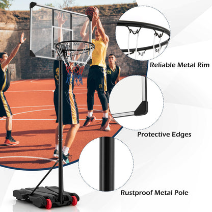 223-253 cm Portable Basketball Hoop with Front Wheels and Fillable Base