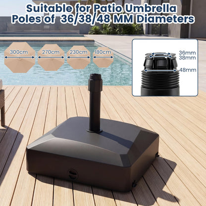 Water and Sand Fillable Umbrella Stand, Heavy Duty Square Market Table Umbrella Holder