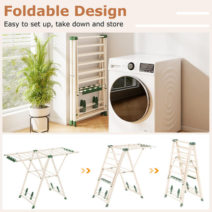 2-Level Foldable Clothes Drying Rack with Height-Adjustable Wings