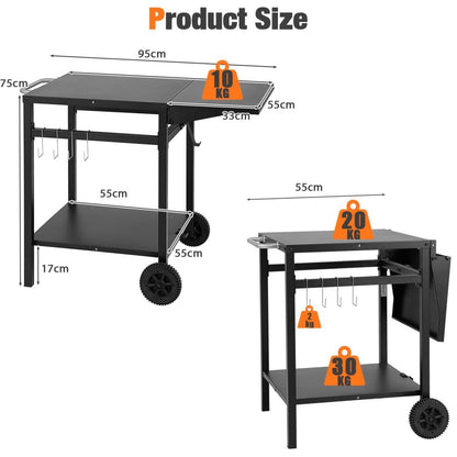 Movable Dining Cart Table Trolley with Folding Tabletop for BBQ Grill