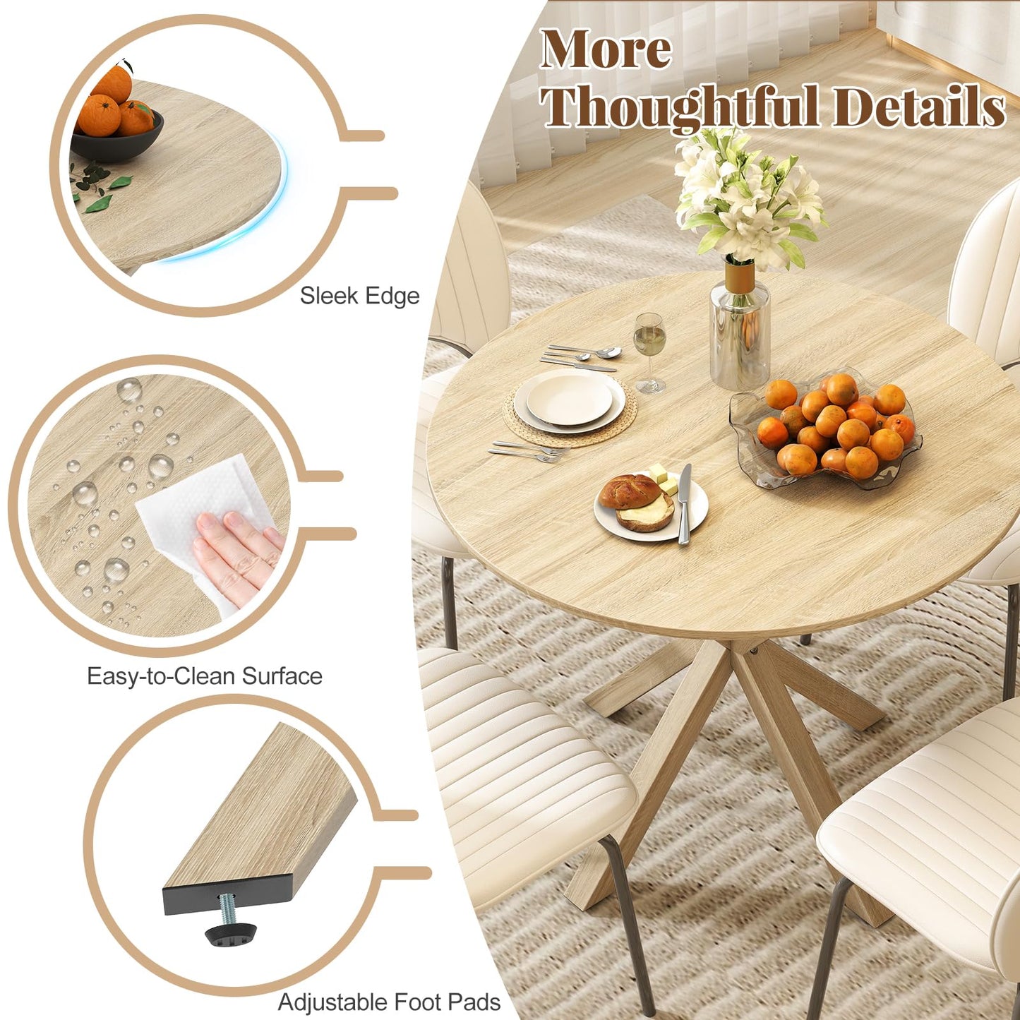 90CM Wood Dining Table with Intersecting Pedestal Base