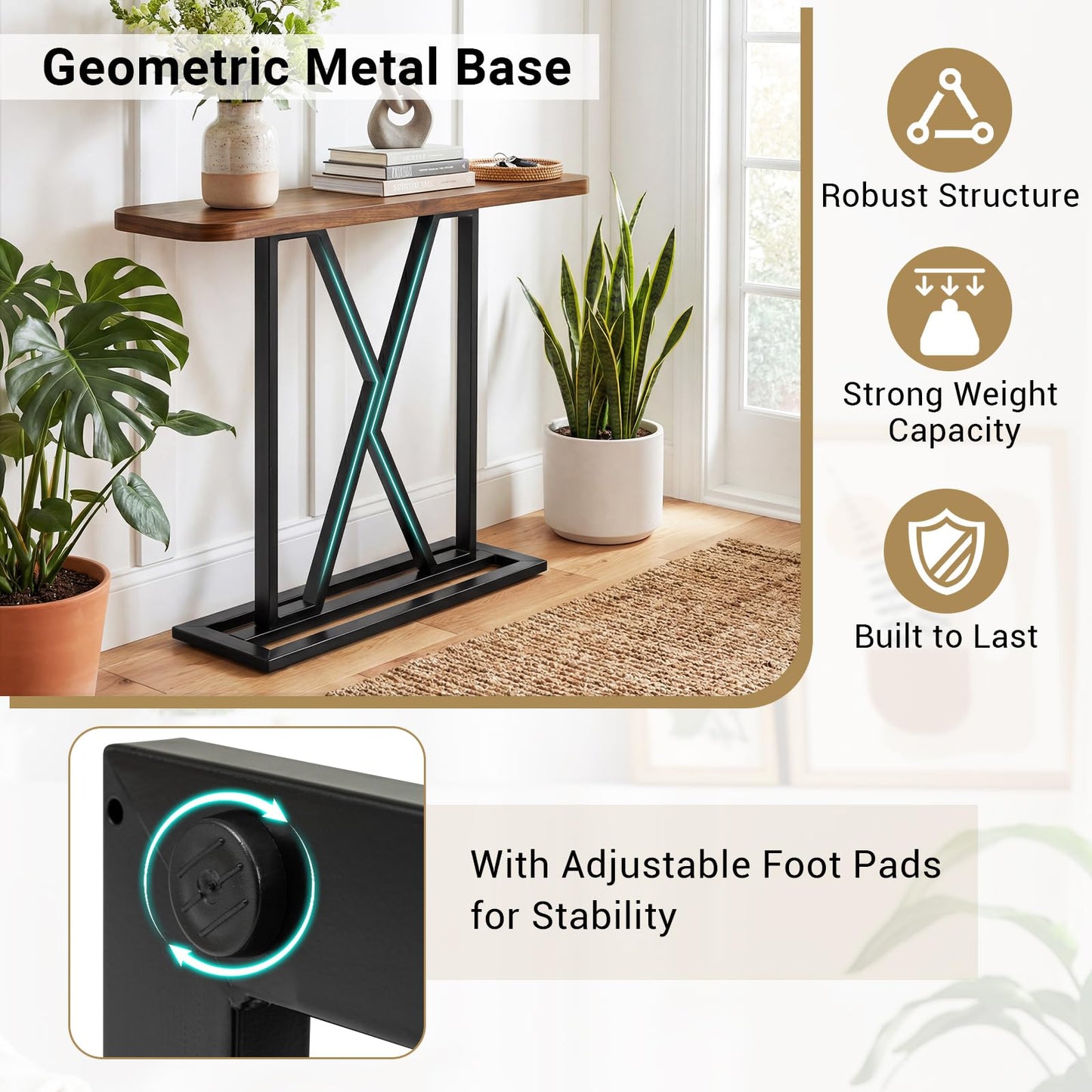 Console Table, 100cm Industrial Slim Accent Entryway Table Hall Desk