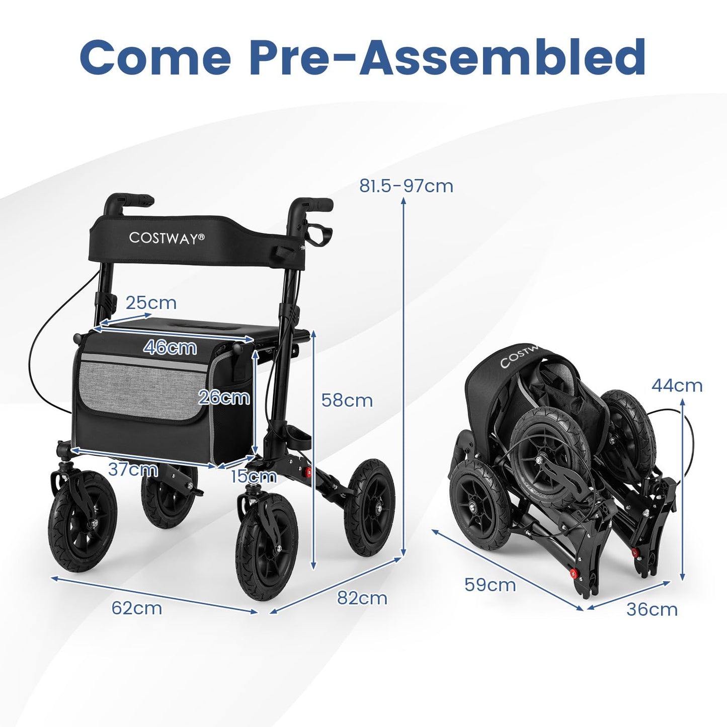 Walker for Seniors with Seat Folding Rollator Walker with Pneumatic Tires