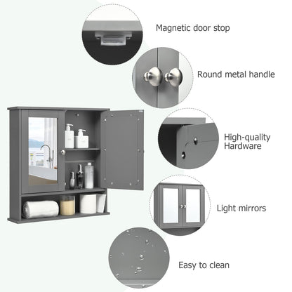 Double Door Wall Mounted Storage Cupboard with Adjustable Shelf and Compartment