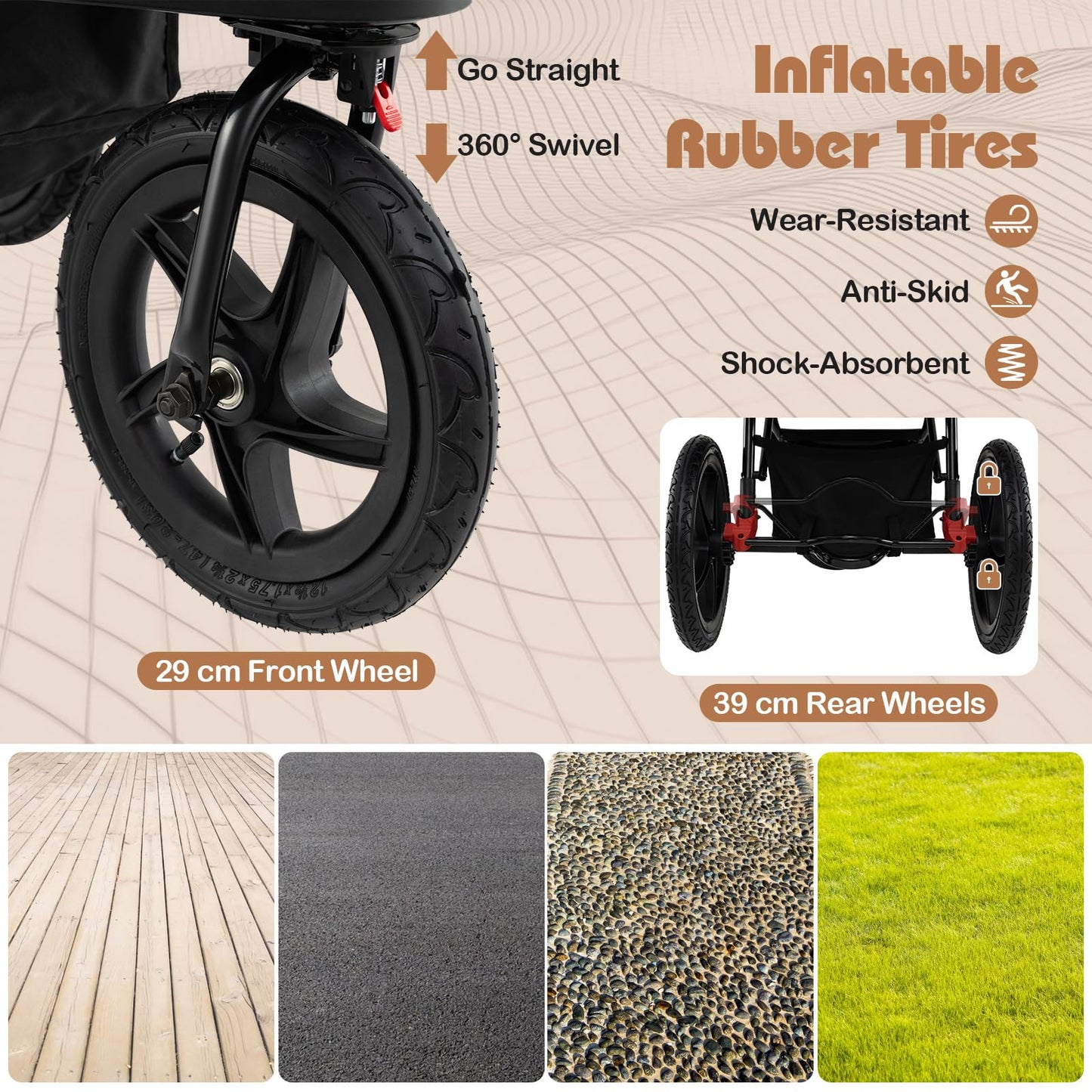 Foldable Jogging Stroller with Adjustable Canopy Reclining Seat