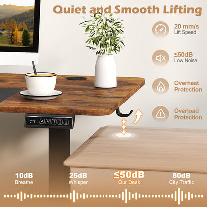 140x60 CM Electric Standing Desk with 3 Memory Heights & LED Panel for Home Office