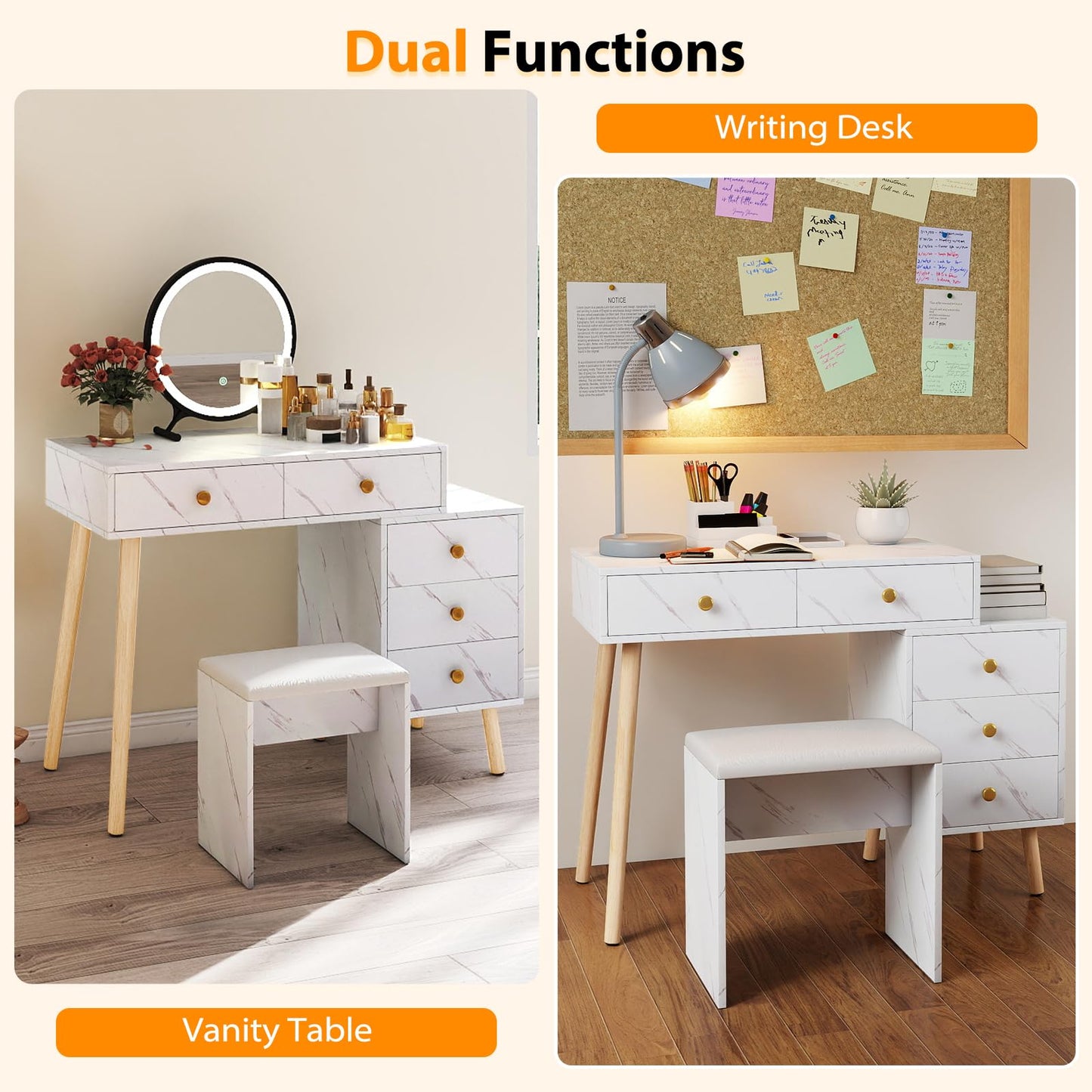 Vanity Desk Makeup Vanity Set with Removable Mirror