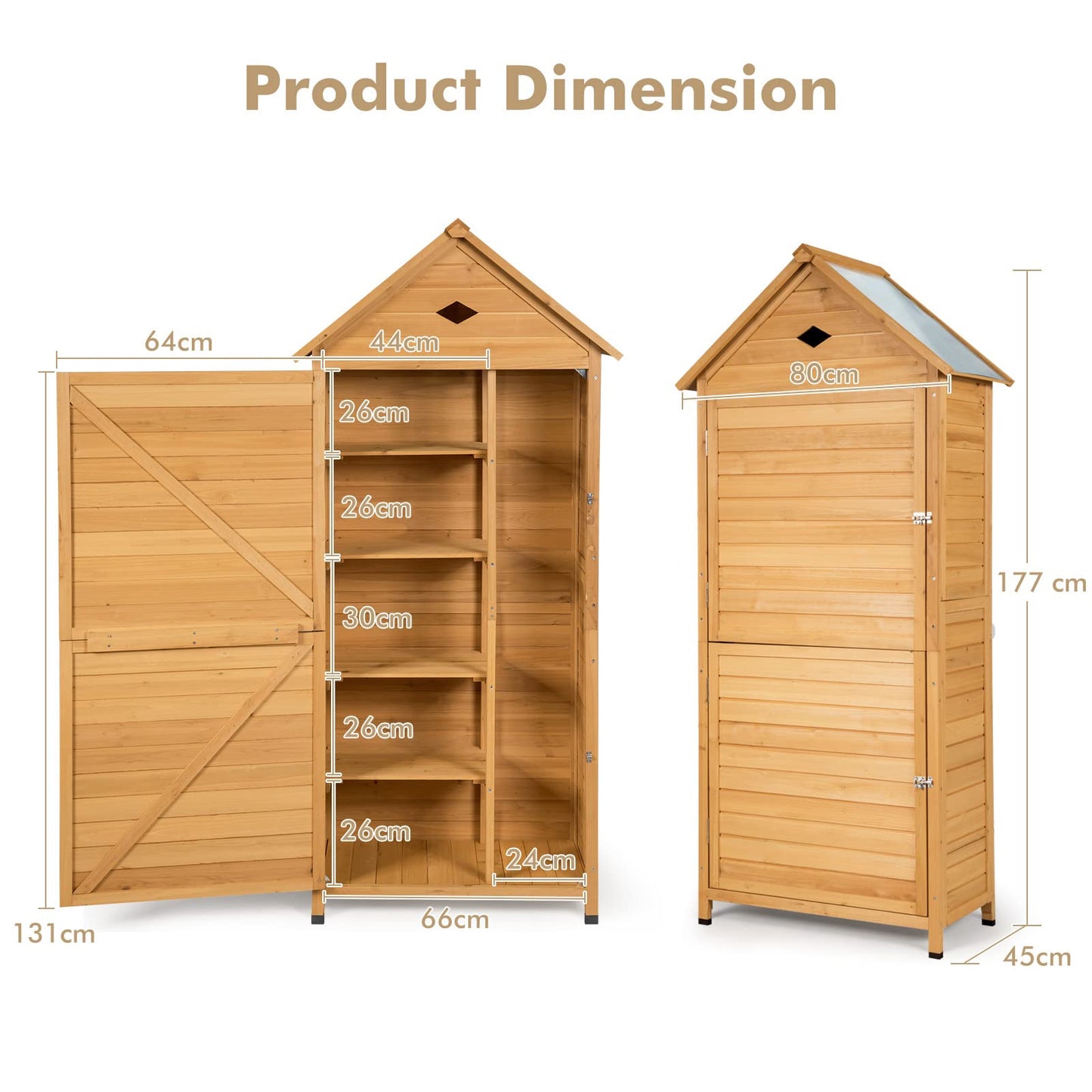 Wooden Garden Shed Tool Storage Cabinet with 5 Shelves