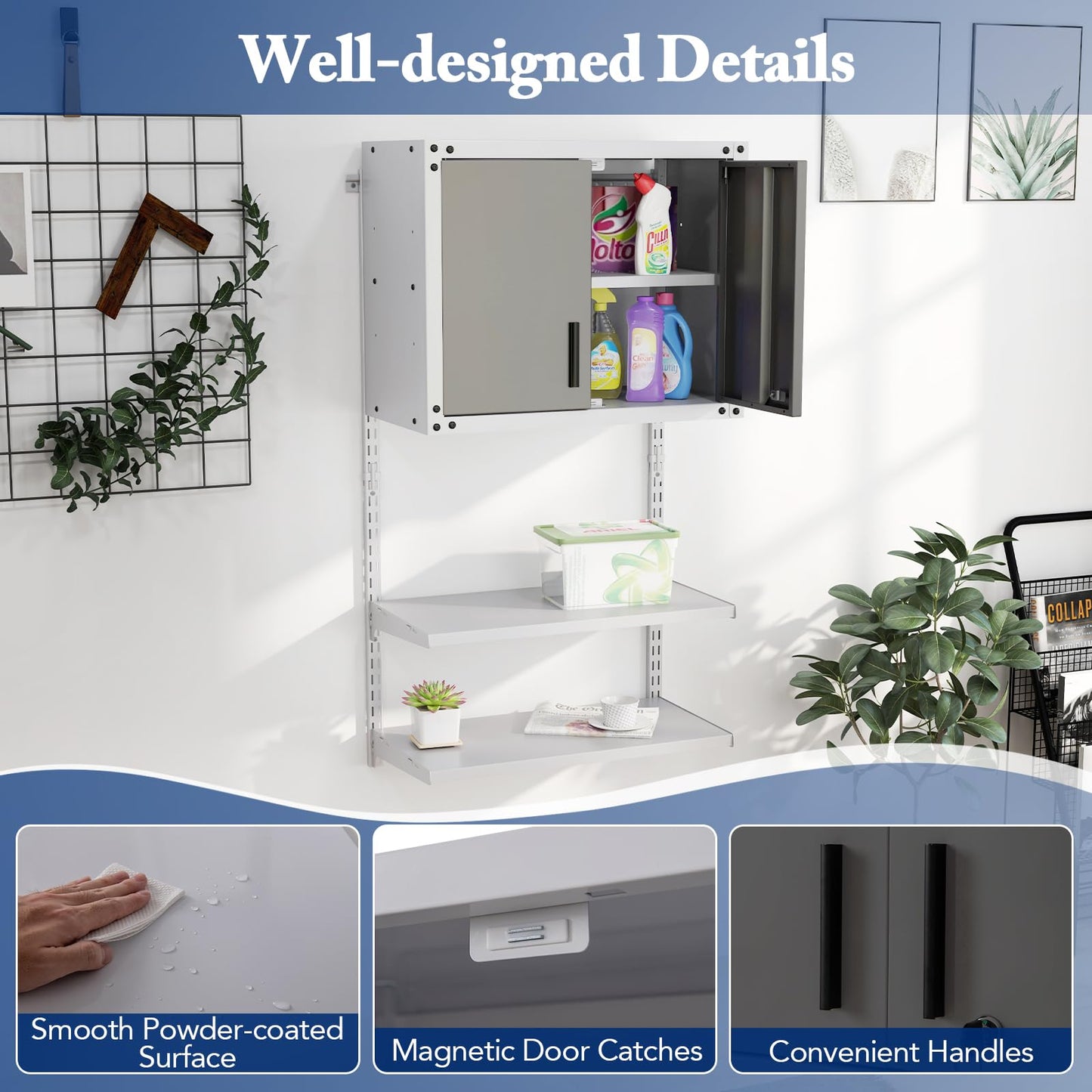 Metal Wall Cabinet with Lock and 3 Adjustable Shelves