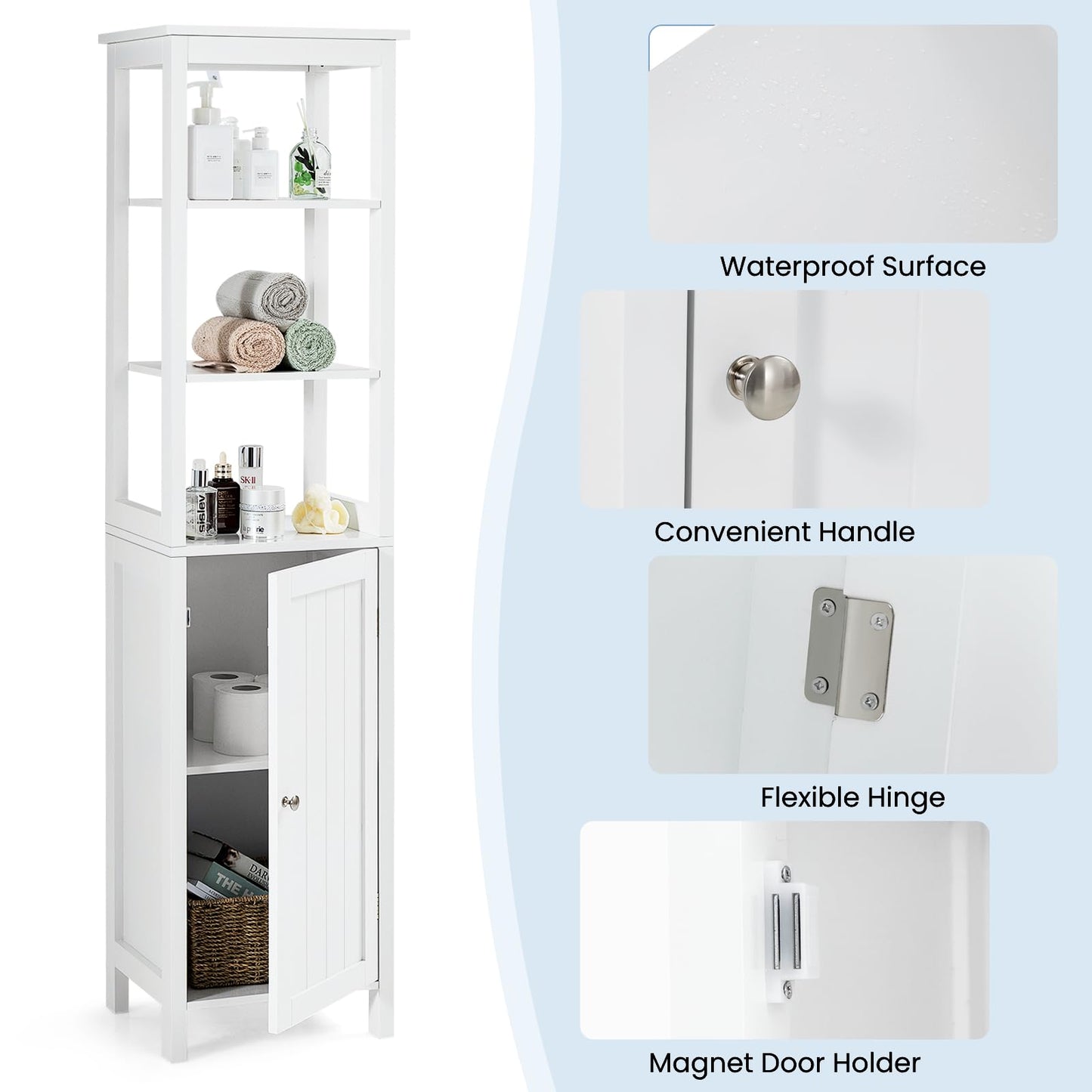 Freestanding Floor Cabinet with 3-Position Middle Panel and Anti-Toppling Mechanism