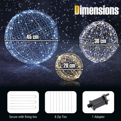 3 Pieces Lighted Christmas Balls with Light Color and 8 Dynamic Modes