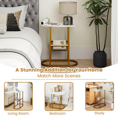 2-Tier Narrow Side Table with Magazine Holder for Living Room Bedroom