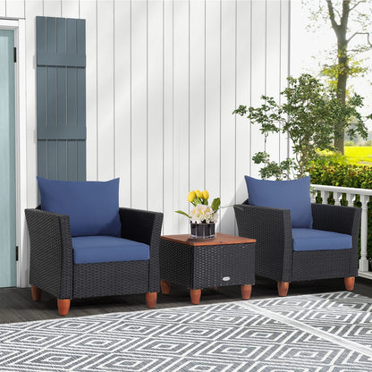 Sectional Patio Bistro Set with 2 Cushioned Sofas and 1 Acacia Table