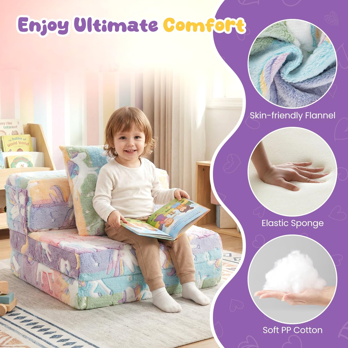 Glow In the Dark Kids Couch with Washable Zippered Covers and Extra Pillow
