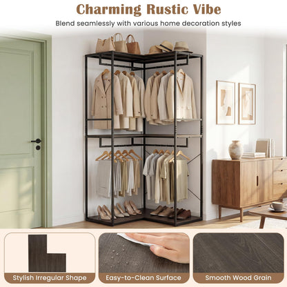 L-Shaped Metal Clothes Rail, 200cm Tall Corner Garment Clothes Rack