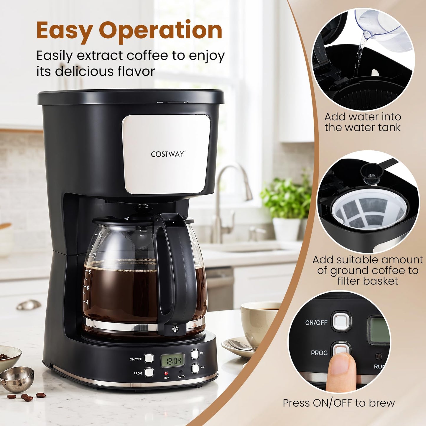 1.5L Filter Coffee Machine, Drip Coffee Maker with Reusable Filter