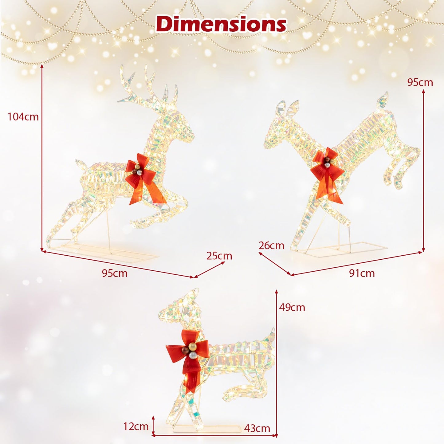 3-Piece Lighted Christmas Reindeer Family with LED Lights and Bows