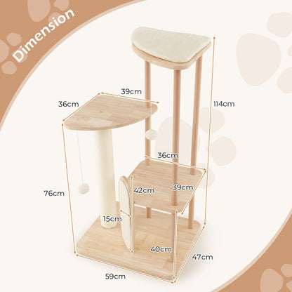 Multi-level Modern Wood Cat Tree with Scratching Board and Post