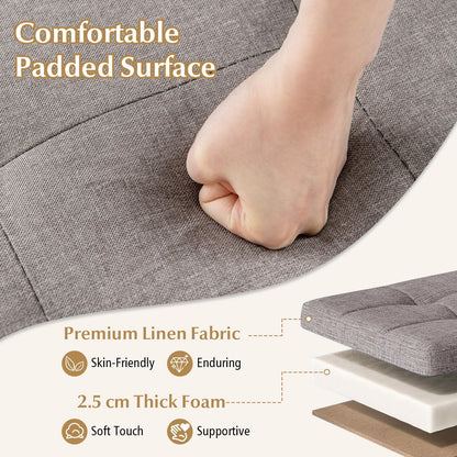 Linen Fabric Storage Ottoman Bench with Tray and Rubber Wood Legs
