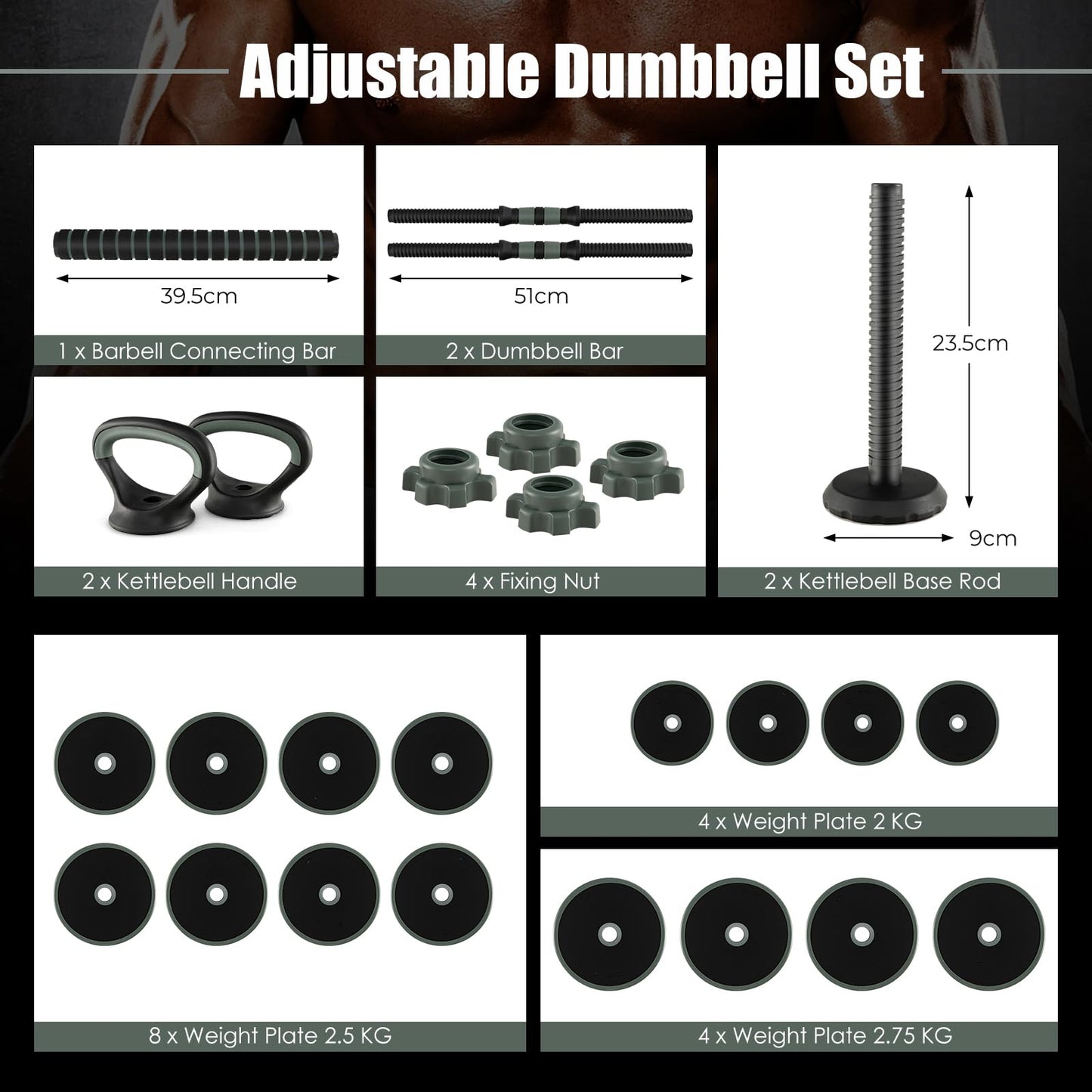 21KG/41KG Dumbbell Barbell Set, 4-in-1 Dumbbell, Barbell, Kettlebell & Push-Up Stand
