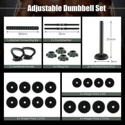 21KG/41KG Dumbbell Barbell Set, 4-in-1 Dumbbell, Barbell, Kettlebell & Push-Up Stand